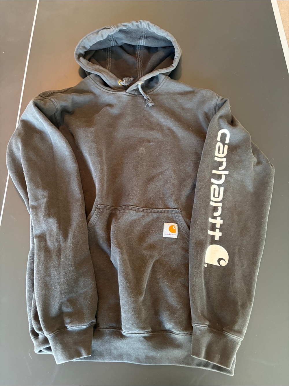 Carhartt Men's Black Crewneck Hoodie with White Sleeve Logo
